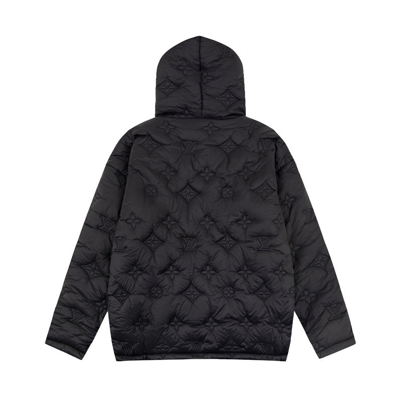 Side profile of Louis Vuitton luxury clothing with monogram-inspired silhouette