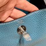 Side view of structured structured handbag