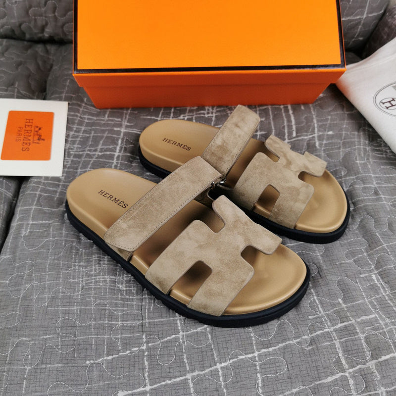 Hermès Chocolate Brown Block Heel Sandals - Angled View