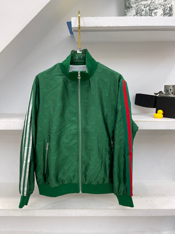 Side profile of Gucci luxury clothing with label-forward styling