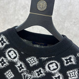 Close-up detail shot of Louis Vuitton luxury clothing with logo-detail design