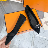 Hermès White Classic Ballet Flats - Angled View