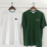 Front view of Lacoste luxury clothing with signature branding