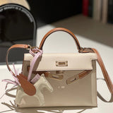 Side view of fluid structured handbag