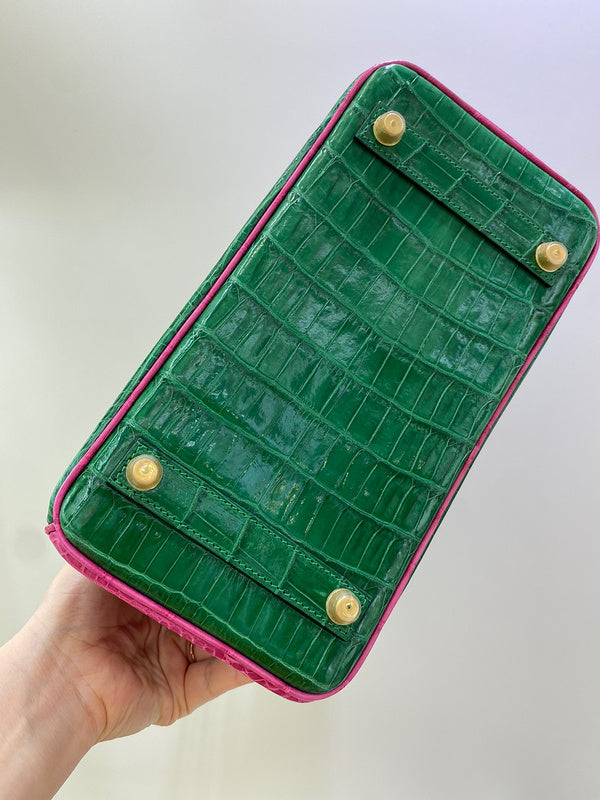 Side view of considered structured handbag