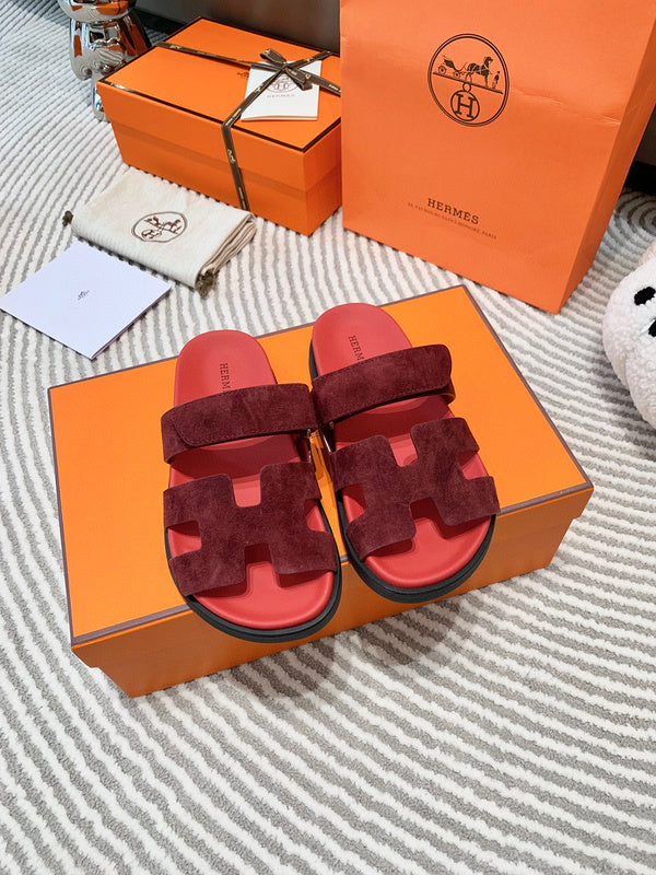 Hermès Burgundy Platform Sandals - Front View