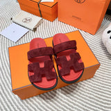 Hermès Burgundy Platform Sandals - Front View