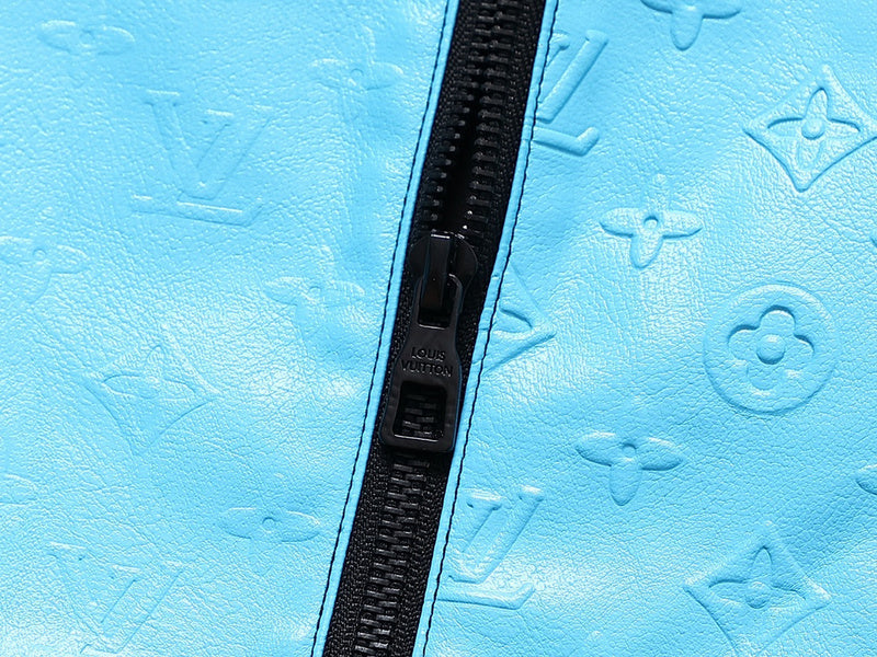 Front view of Louis Vuitton luxury clothing with signature branding