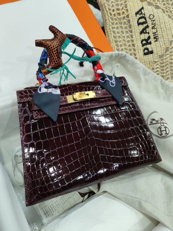 Side view of graceful structured handbag