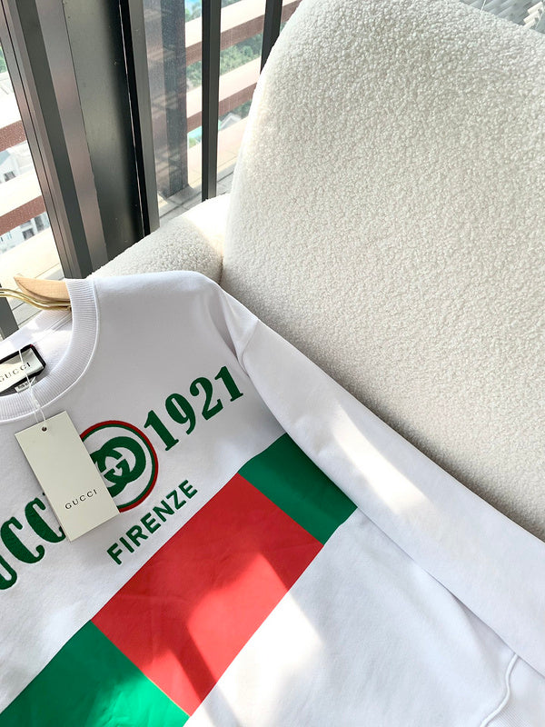 Back view of Gucci luxury clothing with monogram-inspired silhouette