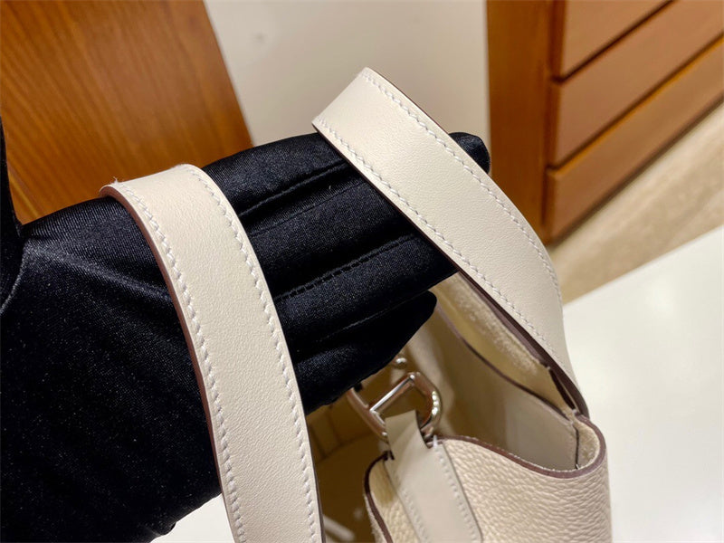 Side view of clean-lined structured handbag