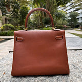 Side view of structured structured handbag