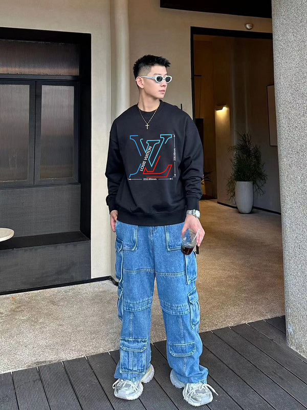 Full styled look of Louis Vuitton luxury clothing with streetwear-inspired cut