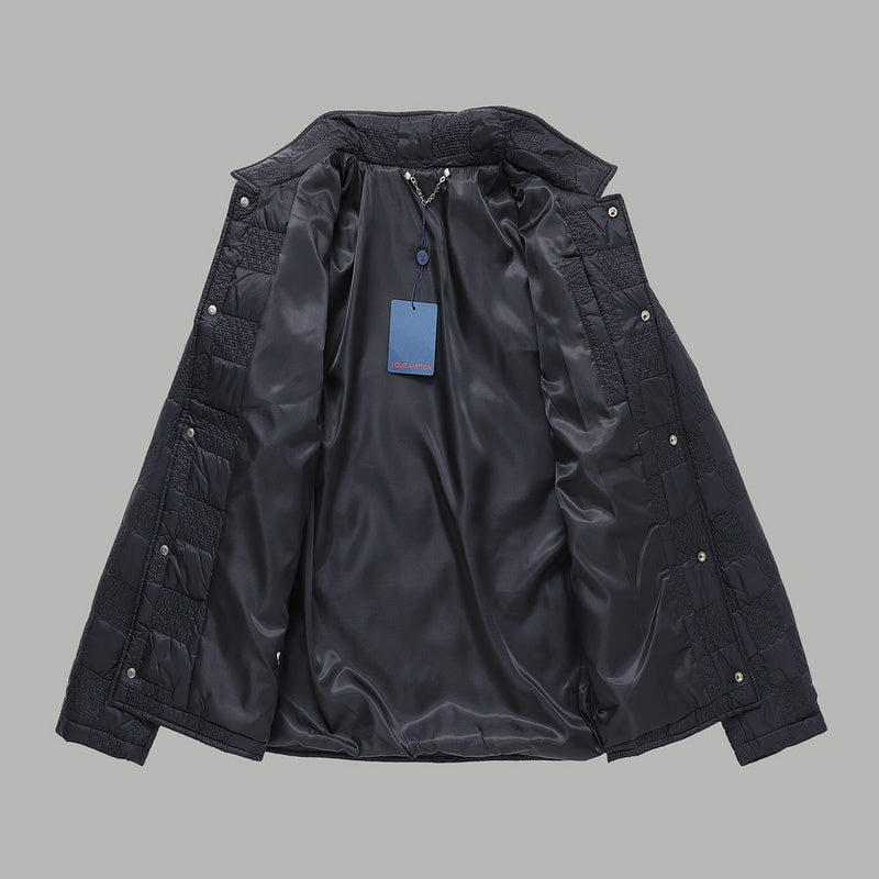 Close-up detail shot of Louis Vuitton luxury clothing with monogram-inspired silhouette