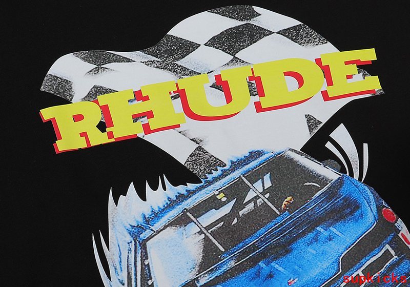 Side profile of Rhude luxury clothing with everyday silhouette