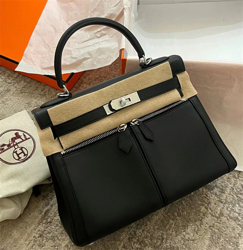 Understated bag shown from front angle