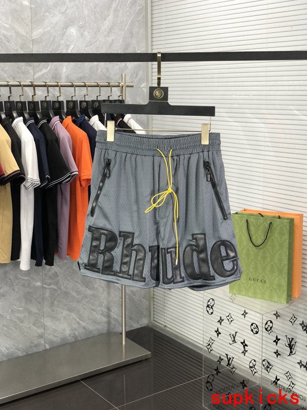 Back view of Rhude luxury clothing with monogram-inspired silhouette