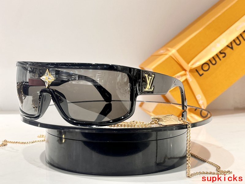 Close-up detail view of Louis Vuitton unisex sunglasses