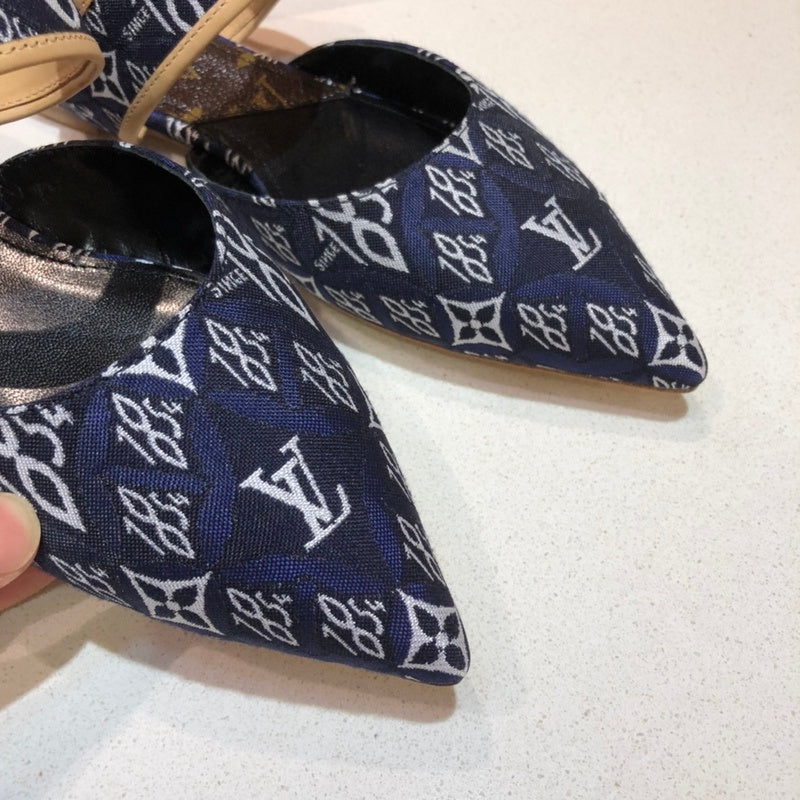 Louis Vuitton Tan Ankle Strap Heels - Close-Up Texture View
