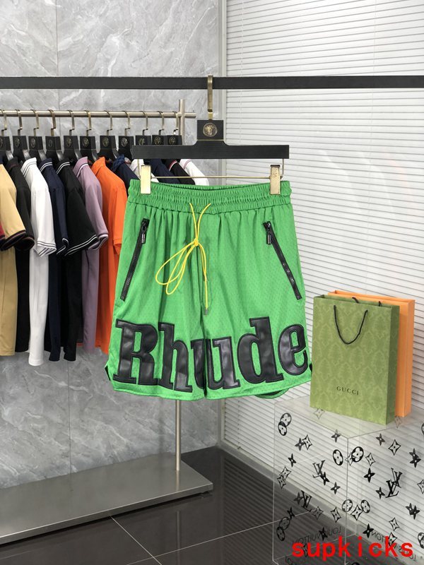 Front view of Rhude luxury clothing with monogram-inspired silhouette