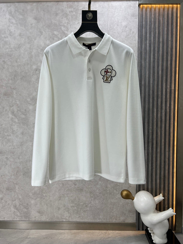 Front view of Louis Vuitton luxury clothing with logo-detail design