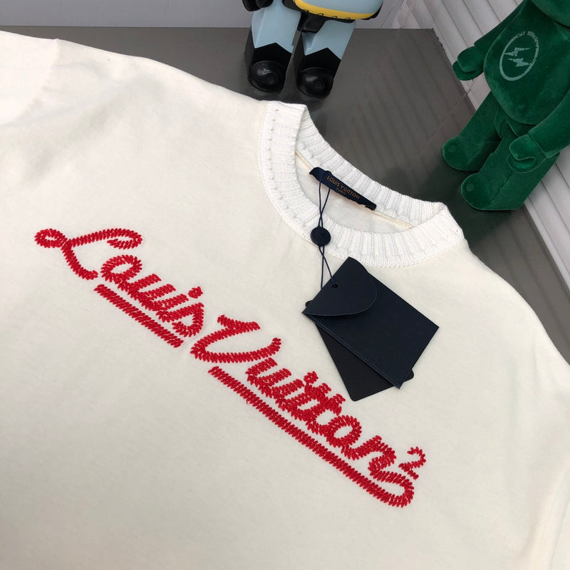 Side profile of Louis Vuitton cotton t-shirt with label-forward styling