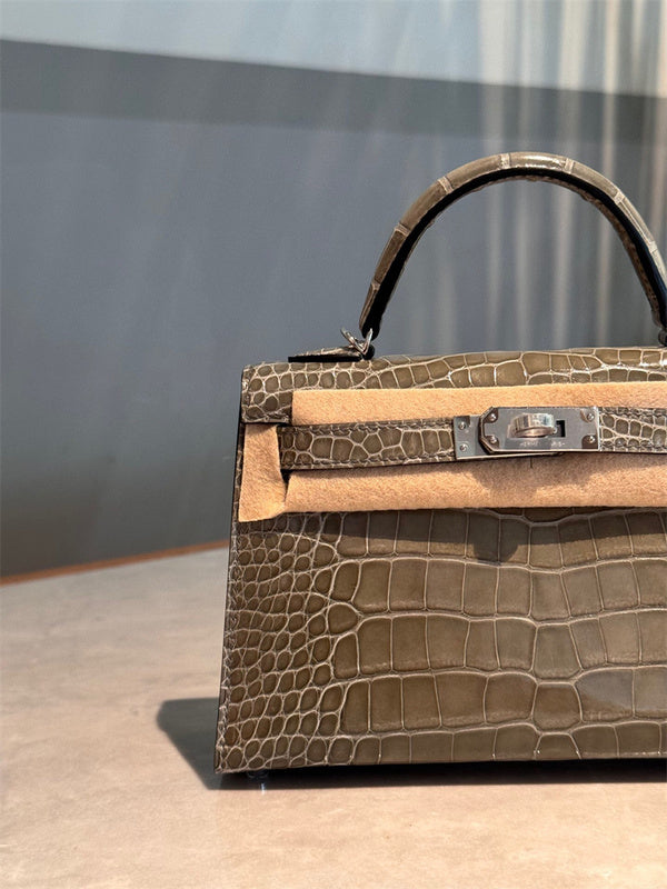 Side view of minimalist structured handbag