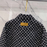 Front view of Louis Vuitton luxury clothing with label-forward styling