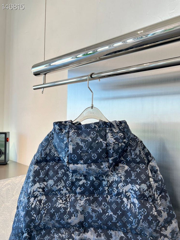 Side profile of Louis Vuitton luxury clothing with signature branding
