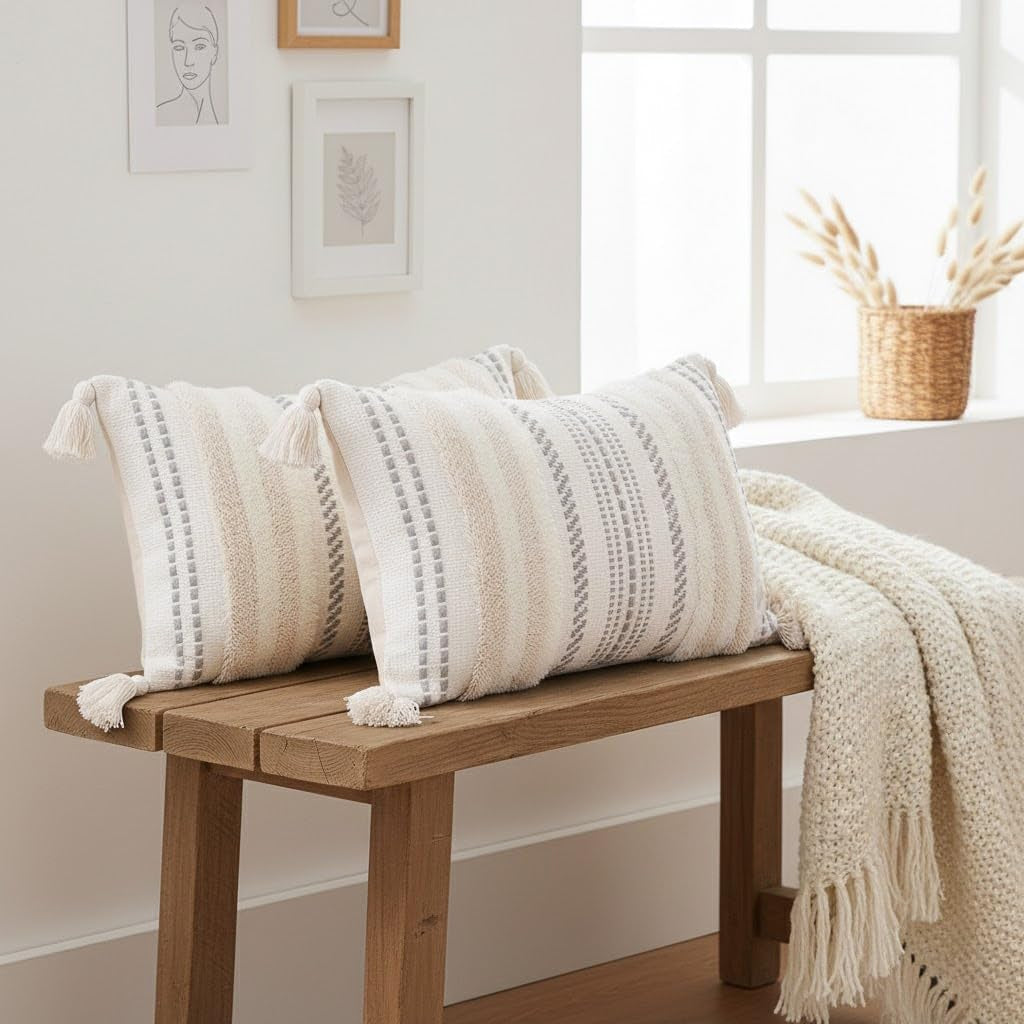 Decorative Boho Throw Pillow Covers 20X20 Set of 2