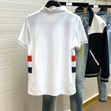Side profile of Moncler luxury clothing with signature branding