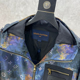 Close-up detail shot of Louis Vuitton luxury clothing with runway-inspired design