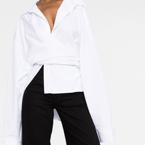Balenciaga T-Shirts? BALENCIAGA Oversized Wrap Shirt - Long Sleeve Casual Everyday Designer Tee