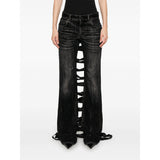 Close-up of Balenciaga pants hardware and fine stitching