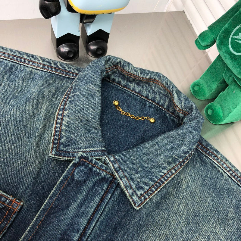 Side profile of Louis Vuitton luxury clothing with monogram-inspired silhouette