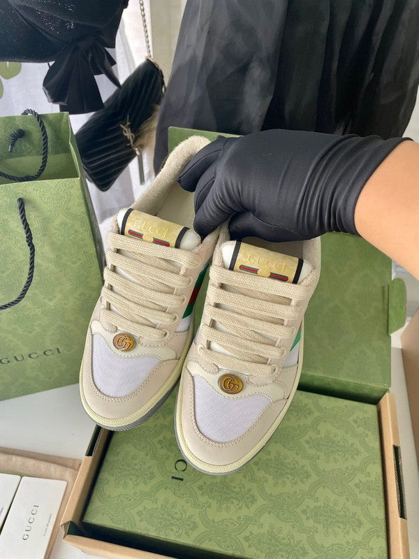 Gucci two-tone luxury sneakers view 4 signature lace-up style