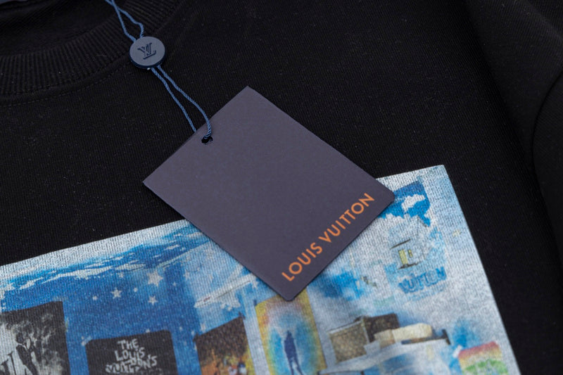 Flat lay presentation of Louis Vuitton luxury clothing with runway-inspired design