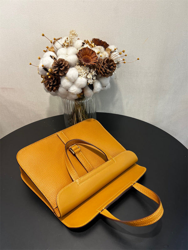 Side view of graceful structured handbag