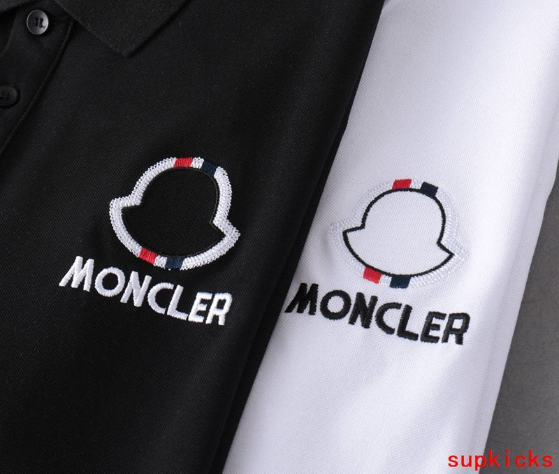 Close-up detail shot of Moncler luxury clothing with monogram-inspired silhouette