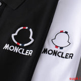 Close-up detail shot of Moncler luxury clothing with monogram-inspired silhouette
