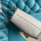 Close-up detail of modern signature women's handbag – women's designer-style accessory