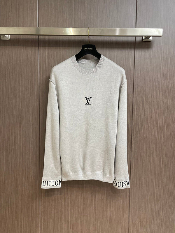 Front view of Louis Vuitton luxury clothing with signature branding