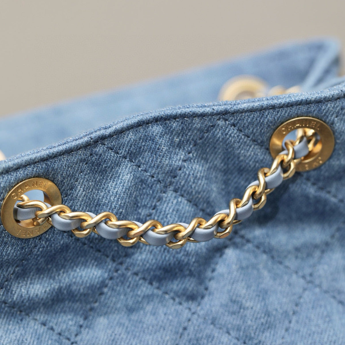Front view of Chanel 25 Denim Backpack premium bag