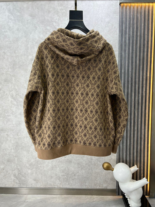 Side profile of Louis Vuitton luxury clothing with logo-detail design