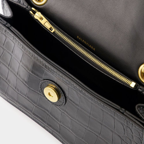 Balenciaga Bags? BALENCIAGA Mini Crocodile-Embossed Leather Shoulder Bag with Chain Strap Elegant Everyday Designer Handbag
