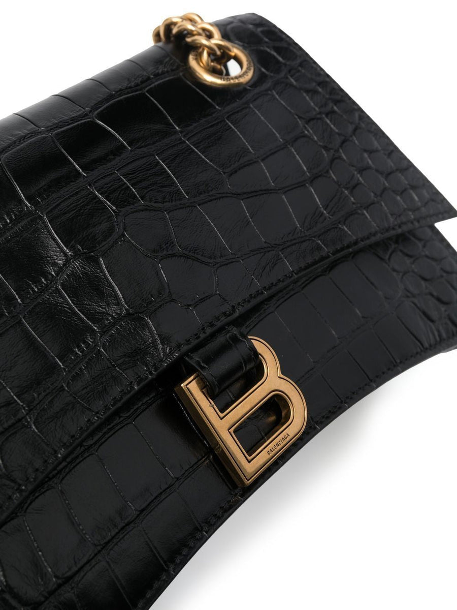 Balenciaga Bags? BALENCIAGA Mini Crocodile-Embossed Leather Shoulder Bag with Chain Strap Elegant Everyday Designer Handbag