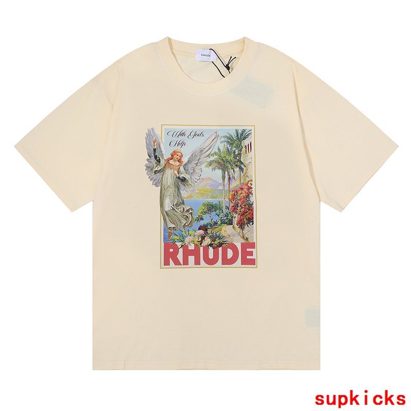 Side profile of Rhude luxury clothing with contemporary cut