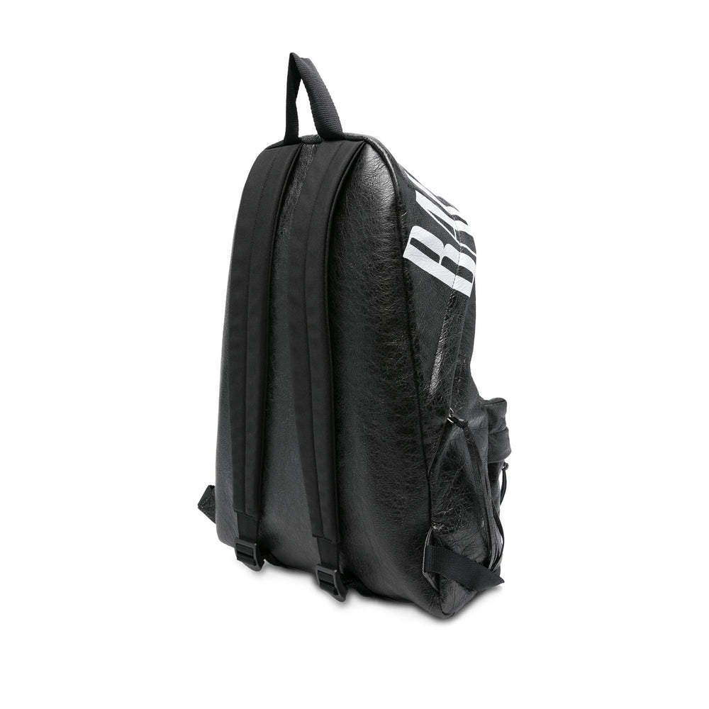Close-up of Balenciaga backpacks hardware and fine stitching