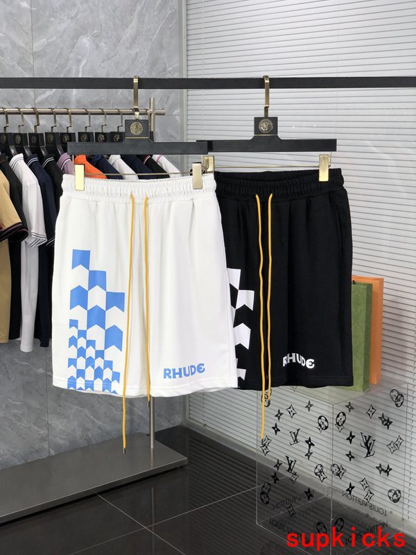 Close-up detail shot of Rhude luxury clothing with logo-detail design