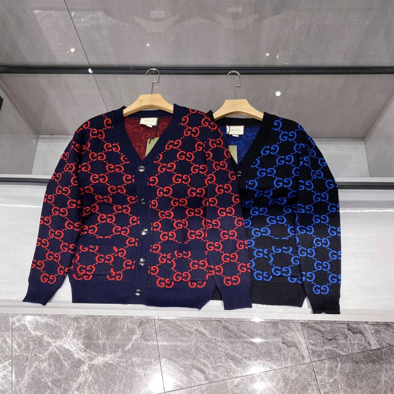 Close-up detail shot of Gucci luxury clothing with label-forward styling